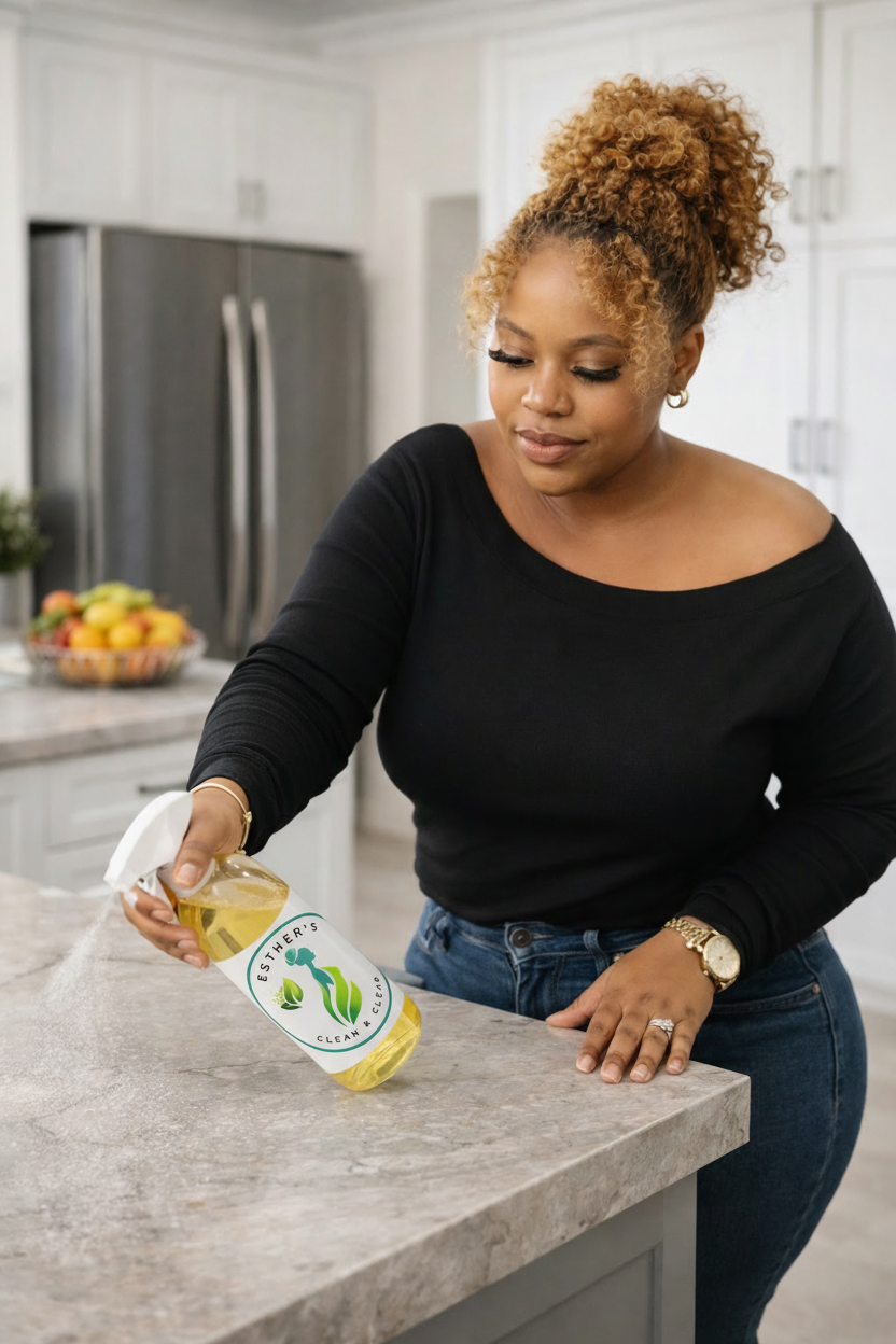 Esther's Clean & Clear - Real Logo on Spray Bottle